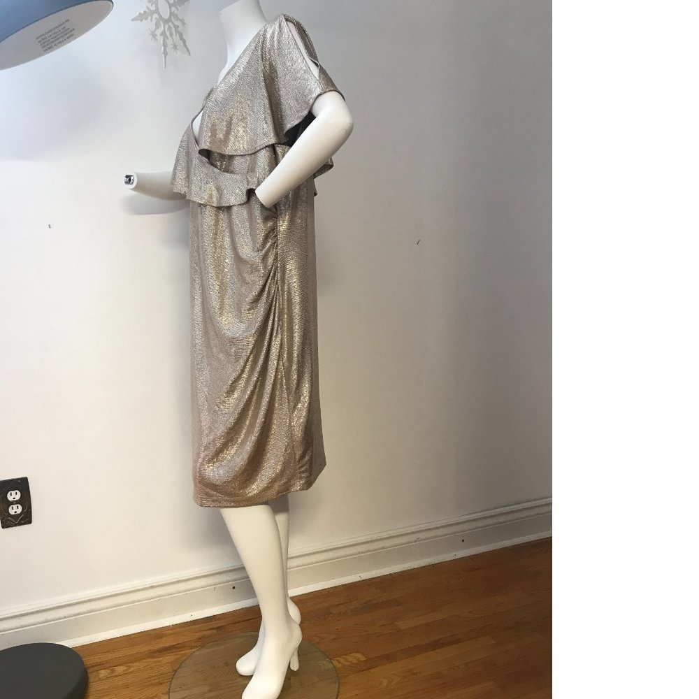 Le Chateau Champagne Gold Ruffle Drape PLUS SIZE Slim Bodycon Wedding Dress NWT